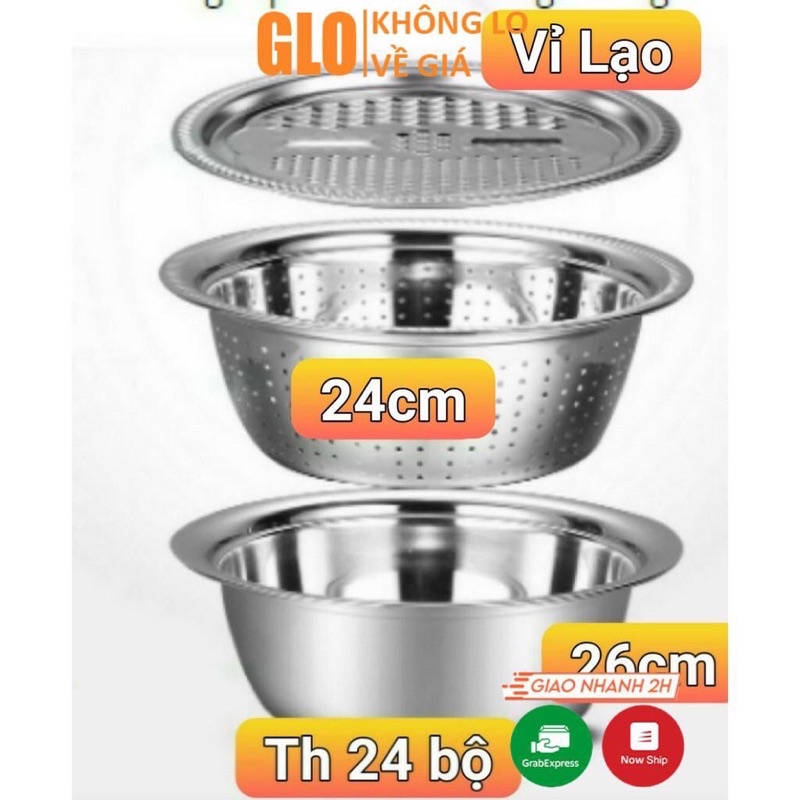 Bộ dụng cụ 3 Món nạo rau củ đa năng,Thau Rổ Bào Inox siêu tiện Lợi,Bào sợi,gừng, và nhiều công dụng tiện lợi