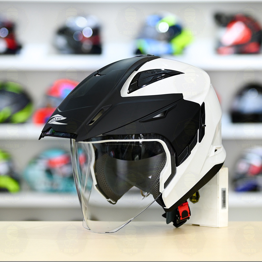 Mũ 3/4 2 Kính Zeus 613B Trắng Bóng Tặng Kèm Mái Che Có Thể Tháo Rời