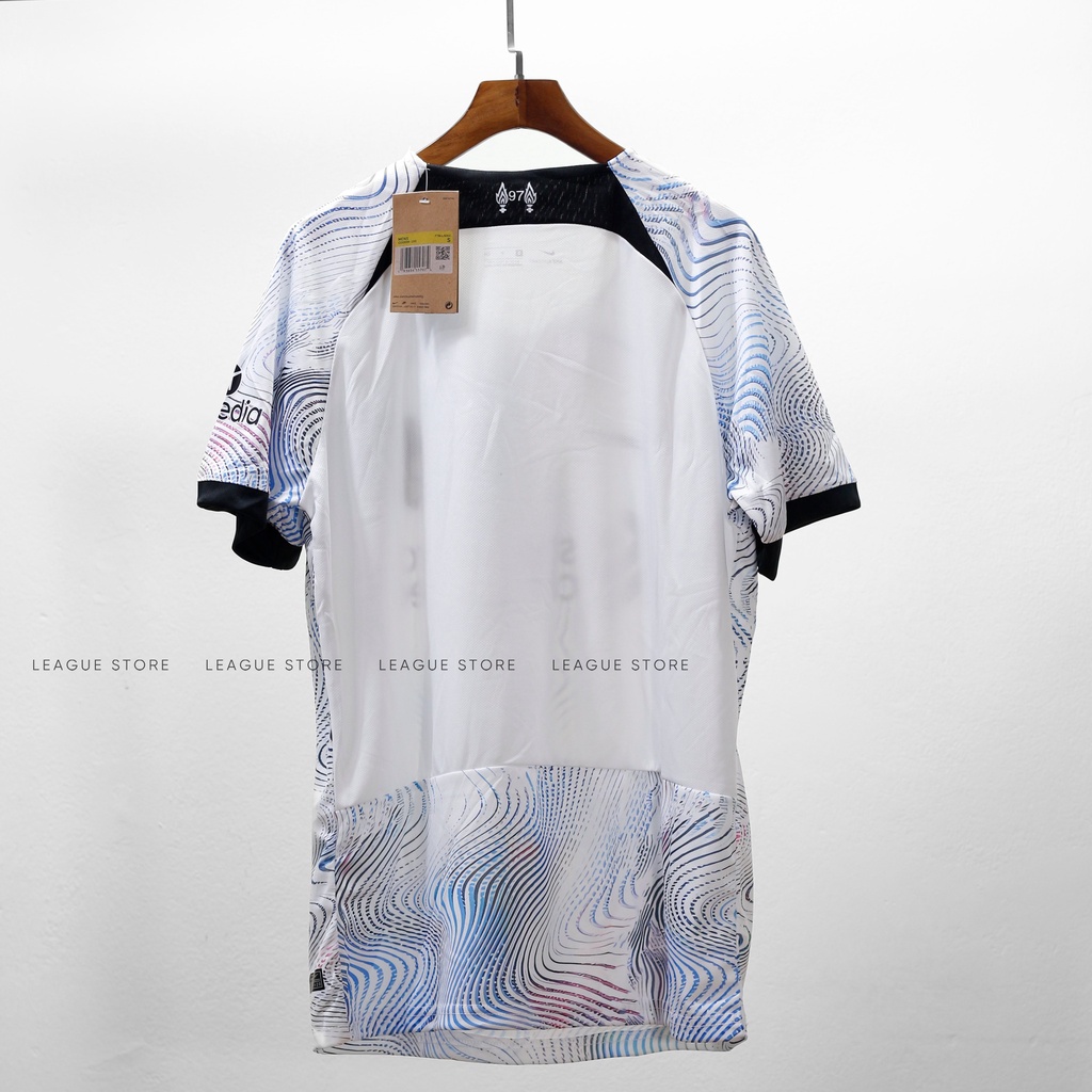 Áo Liverpool LeagueStore - áo đá bóng Liverpool bộ quần áo bóng đá thể thao nam sân khách màu trắng họa tiết 22/23