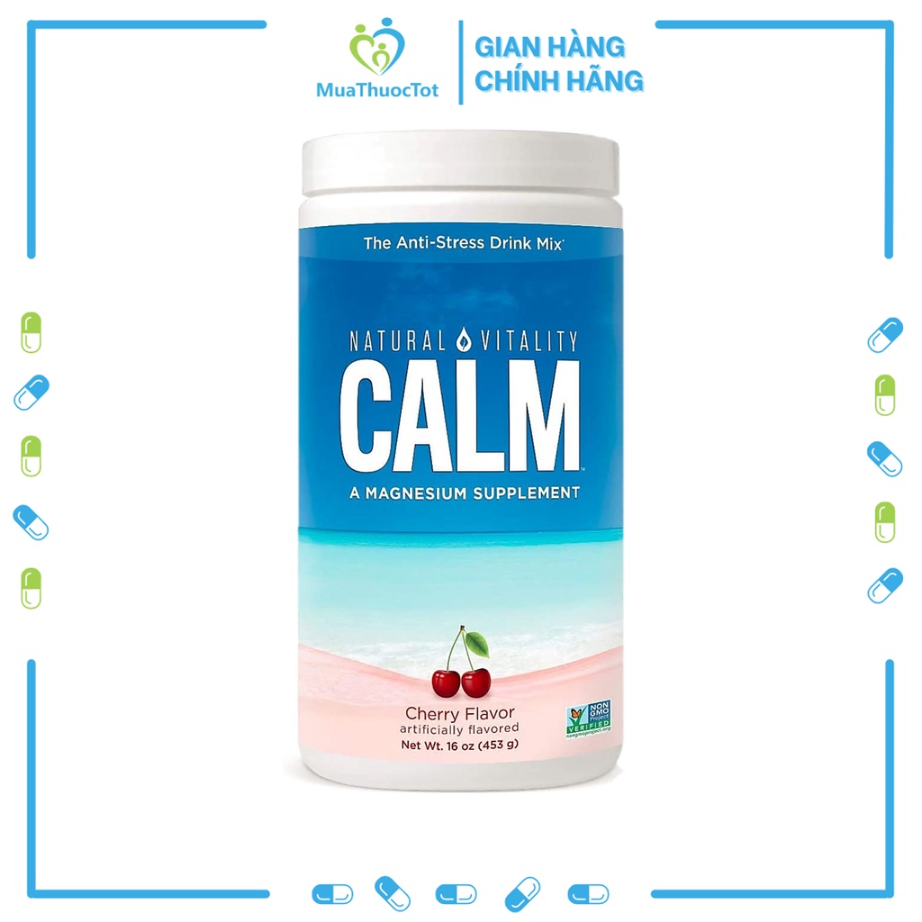 Hỗn Hợp Bổ Sung Magie Giảm Căng Thẳng Natural Vitality Calm - Magnesium Citrate Supplement 453g hương Cherry