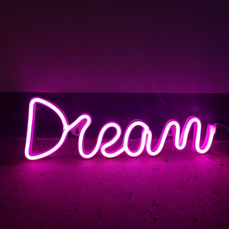 Đèn led NEON chữ Dream, decor phòng ngủ dùng pin và USB trang trí phòng ngủ - Tặng 2 móc dán