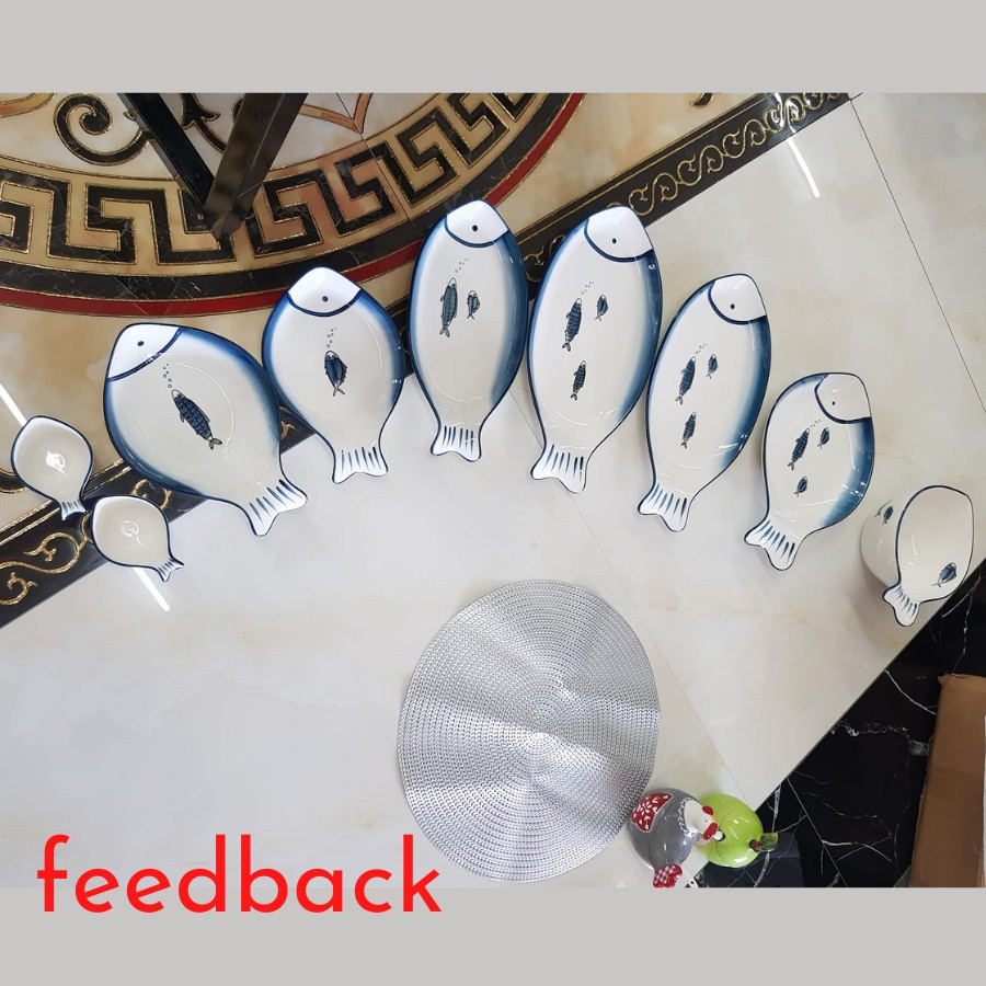 Đĩa sứ decor cá xanh viền xanh Under1000k