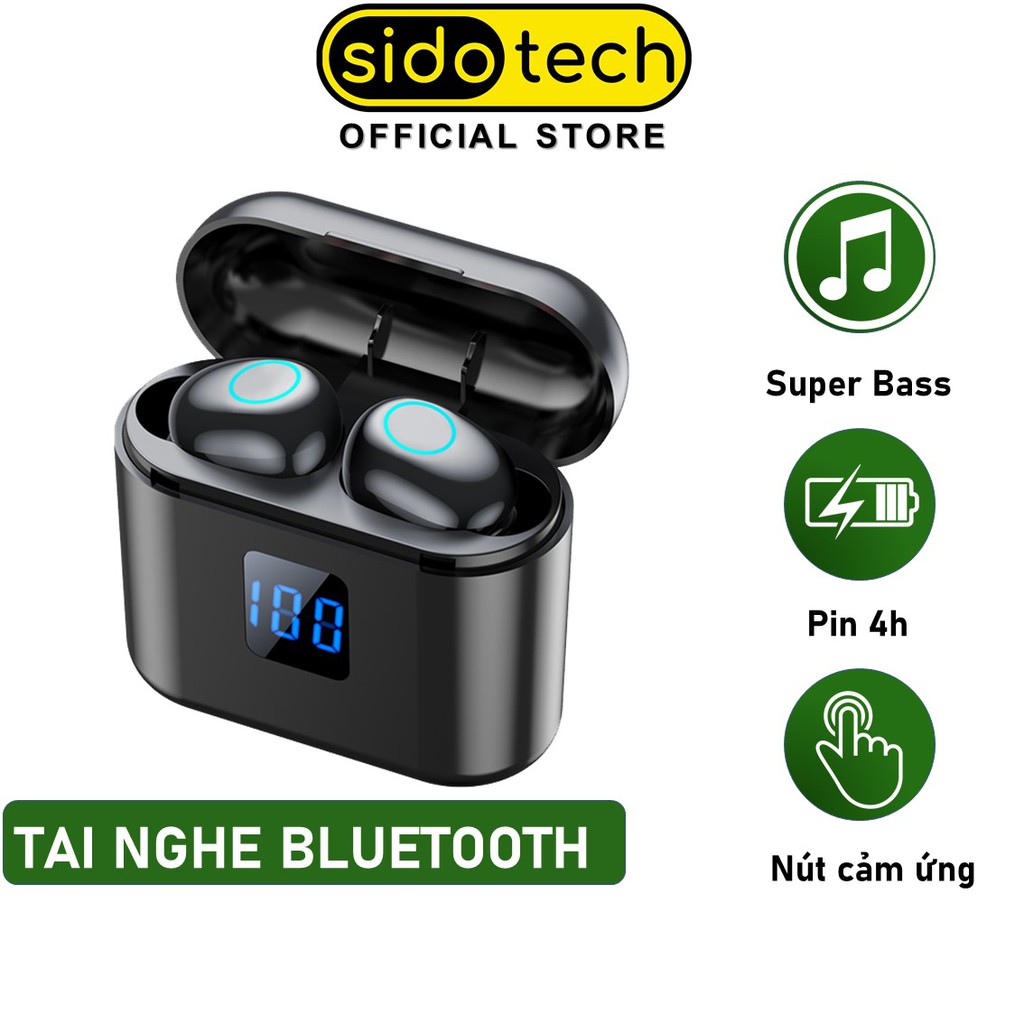 Tai nghe bluetooth không dây SIDOTECH X11B TWS true wireless siêu bass LED cảm ứng vân tay phù hợp IOS Android