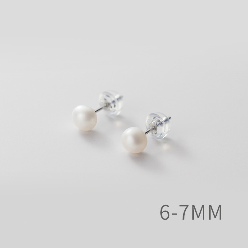 Bông Tai Mạ Bạc 925 Đính Ngọc Trai Nhân Tạo Phong Cách Hàn Quốc 6mm-7mm 3 Màu Lựa Chọn