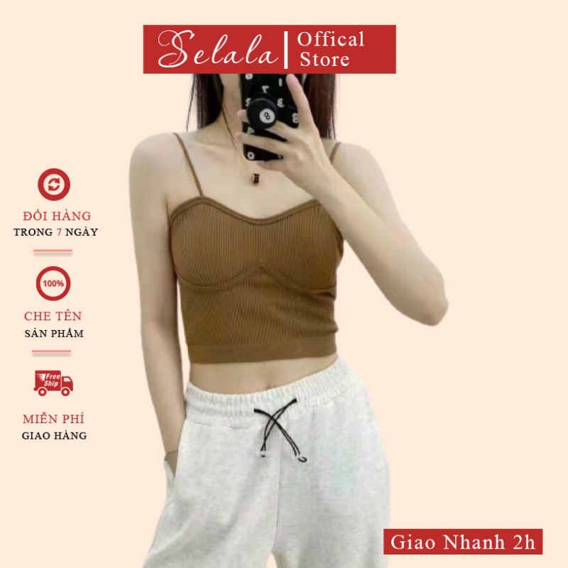 Áo 2 Dây Selala Nữ Đệm Ngực Gân Tăm Croptop Viền Ngực 2D14