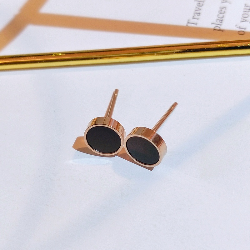 Khuyên tai JIUDUOLAN thép titan mặt tròn màu đen thời trang đơn giản dễ phối đồ dành cho nữ