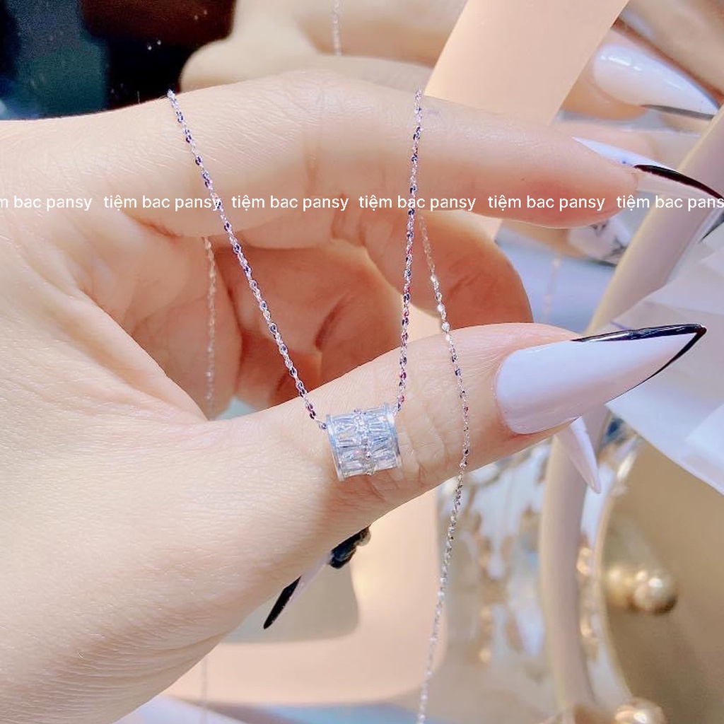 Dây chuyền bạc Pansy mặt hộp nạm đá mẫu HOT, vòng cổ bạc đẹp