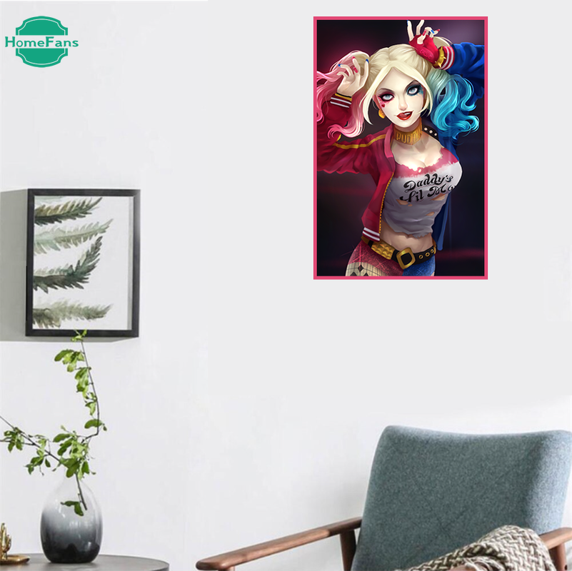 Bộ Tranh Đính Đá 5d Tự Làm Họa Tiết Cô Gái Harley Quinn 30x40cm