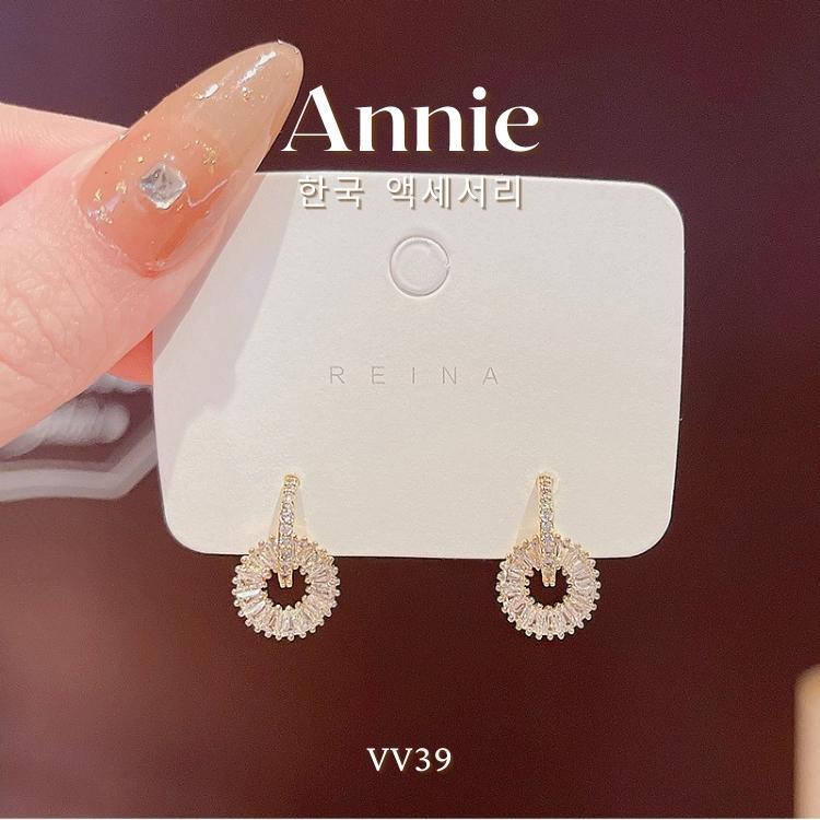 Bông tai thép y tế titan không gỉ đính đá cao cấp kiểu dáng hiện đại ANNIE VV39