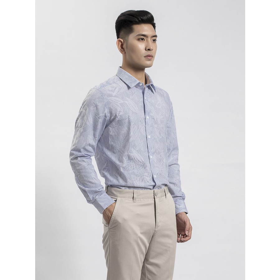 Áo sơ mi dài tay nam Aristino  sợi tre kháng khuẩn, sọc trắng hoa chìm , tà lượn , from slim ALS63808