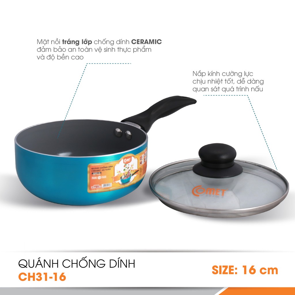 Combo chảo và quánh chống dính Ceramic an toàn Comet CH10-18 &amp; CH31-16