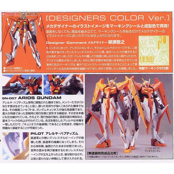 Mô hình lắp ráp NG 1/100 Arios Gundam Design Color (kèm led) Bandai