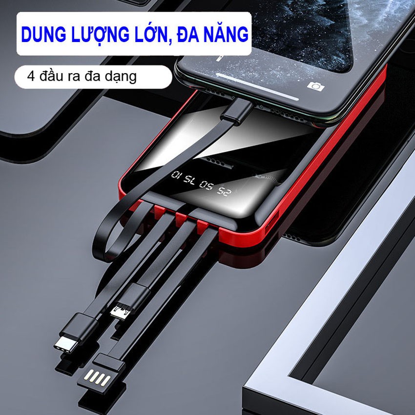 [HÀNG CHÍNH HÃNG] PIN SẠC DỰ PHÒNG 4 ĐẦU Izzylife chuẩn 10000mAh, 2 đầu vào và 4 đầu ra, sạc cực nhanh, màn hình led