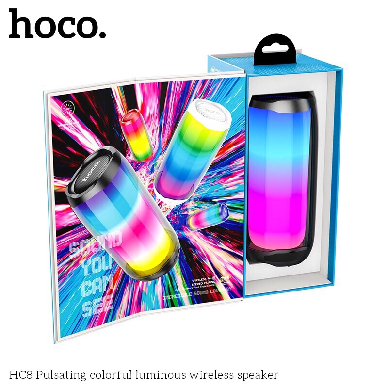 [Mã 151ELSALE hoàn 7% đơn 300K] Loa bluetooth Hoco HC8 có đèn led V5.0 hỗ trợ FM thẻ nhớ TF USB TWS AUX3.5