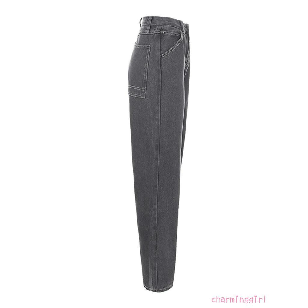Quần Jeans Dài Lưng Cao Phối Màu Thời Trang Cho Nữ
