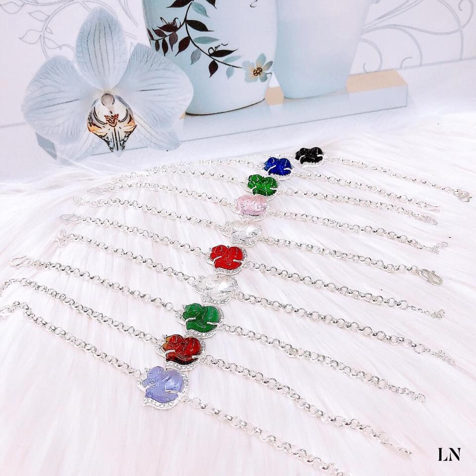 Lắc tay nữ bạc ta mặt đá hồ ly nhiều màu may mắn - Kho sỉ bạc Nhất Linh