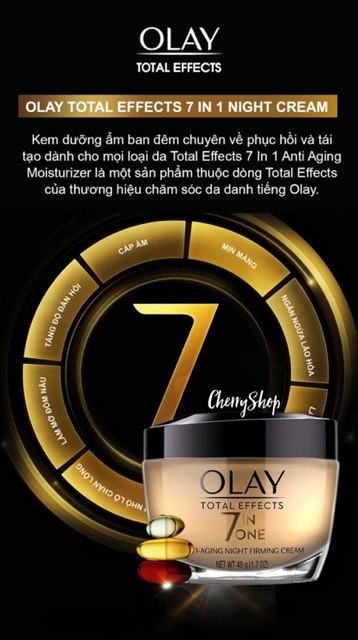 [Hàng USA] Kem dưỡng da ban đêm chống lại 7 dấu hiệu lão hóa Olay Total Effects Anti – Aging Night Firming Cream (48g)