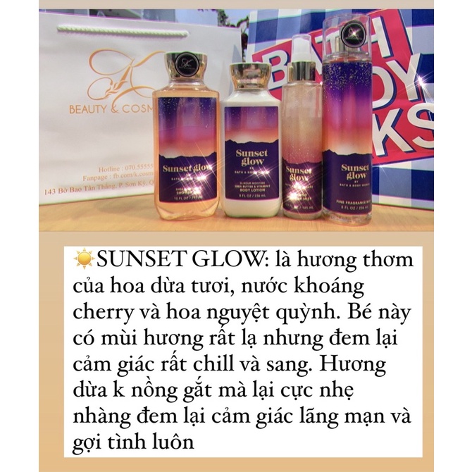 [BBW] Sữa Tắm, Dưỡng Thể Nước Hoa, Xịt Thơm Bath &amp; Body Works - SUNSET GLOW