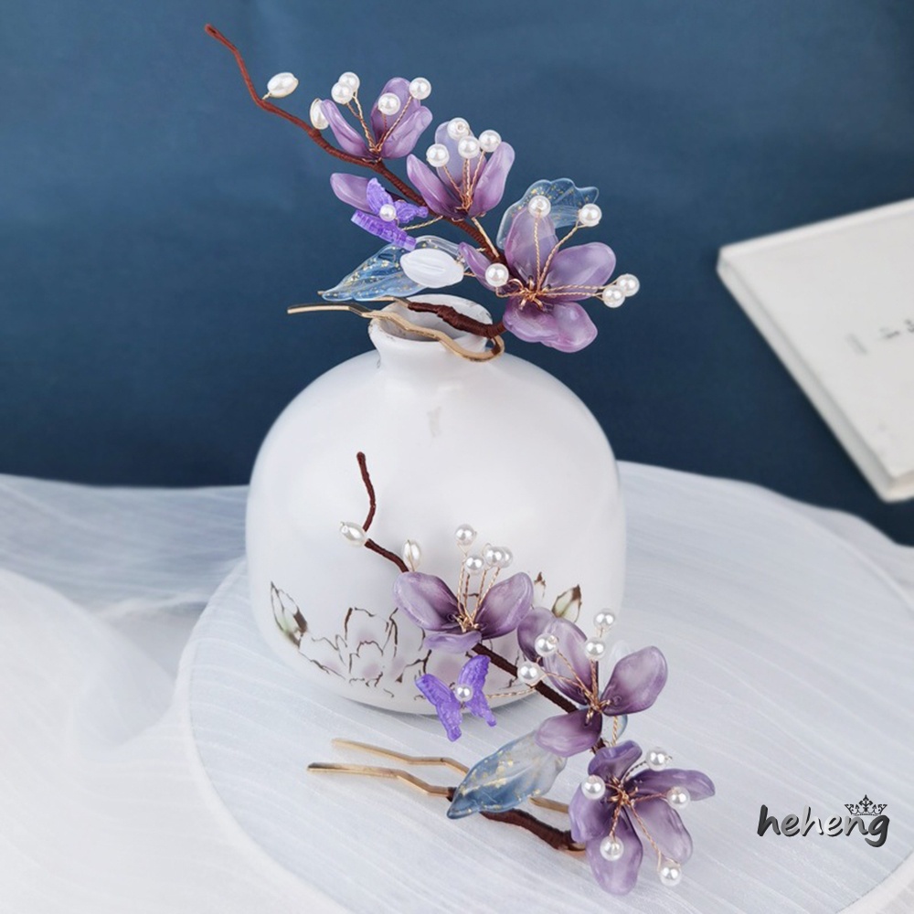 Nĩa Cài Tóc Đính Ngọc Trai Nhân Tạo Màu Sắc Retro