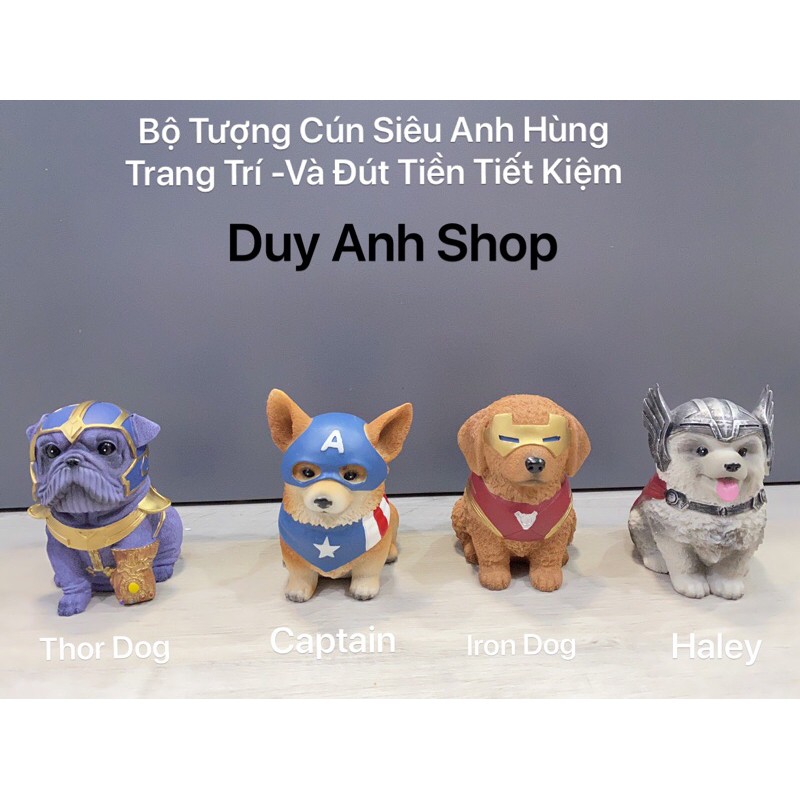 Bộ Mô Hình Tượng Cún Siêu Anh Hùng ( 4 Chú Chó,Cún Con Siêu Anh Hùng, Chó ThaNos,Captain,Thor Dog)Cực Dễ Thương Ảnh Thật