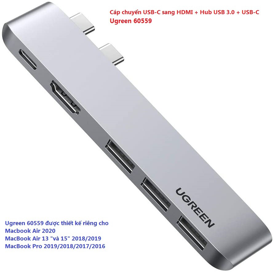 Cáp chuyển USB-C sang HDMI + Hub USB 3.0 + USB-C Ugreen 60559