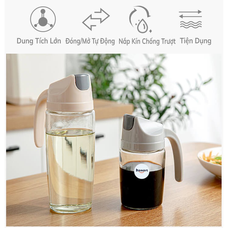 Bình Đựng Dầu Ăn Nắp Tự Động Lọ Đựng Dầu Ăn Thuỷ Tinh Đa Năng Cao Cấp TẶNG CỌ QUÉT DẦU