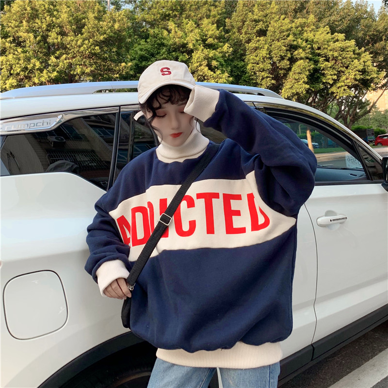 Áo Sweater Dáng Rộng Cổ Lọ Phối Màu Xinh Xắn Dành Cho Nữ