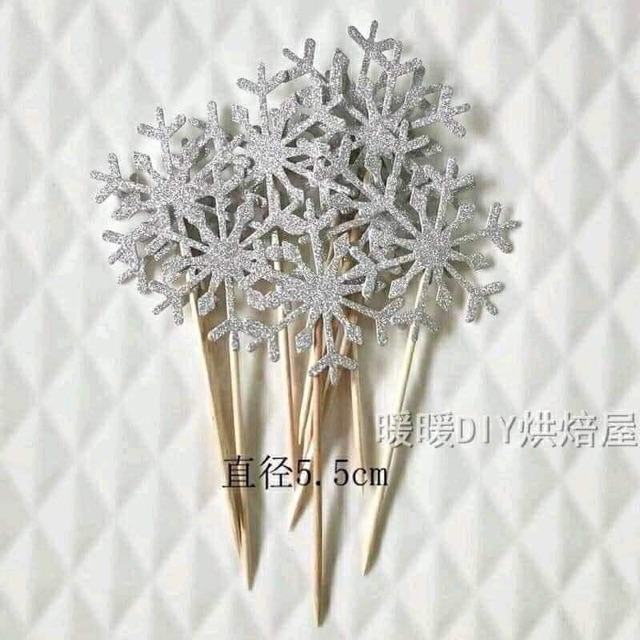 Hoa tuyết (bông tuyết) trang trí bánh kem (set 10 que)