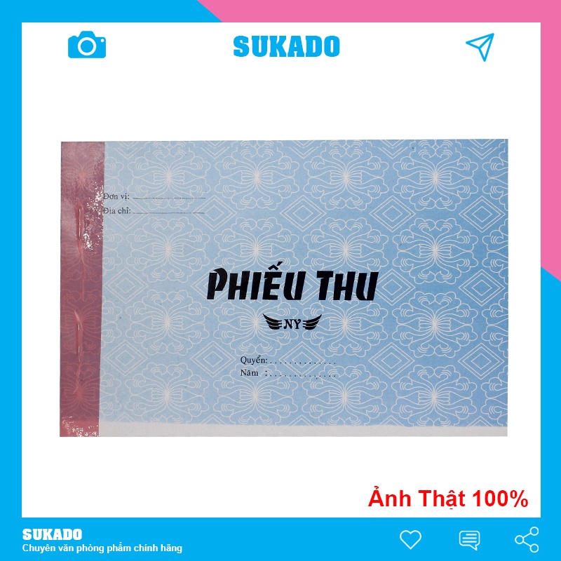 Phiếu thu 2 liên 13x19mm xấp 100 tờ SUKADO PT01