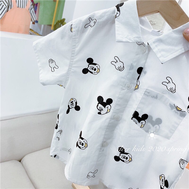 Áo Sơ Mi Cho Bé Trai Họa Tiết Mickey Phân Loại Cộc Tay Đủ Size 8-17Kg V352 - NamKidShop