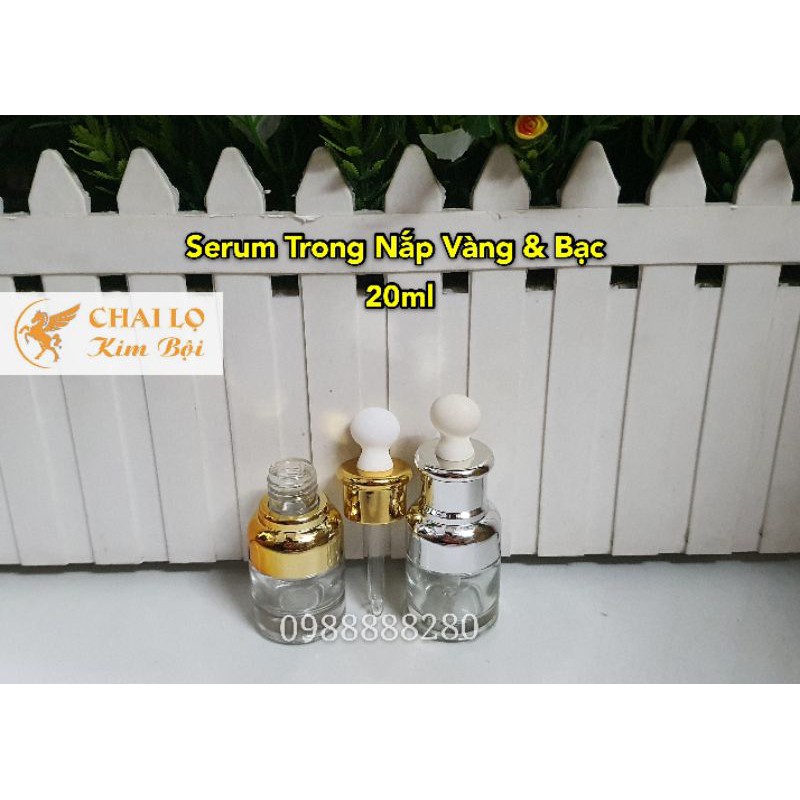 CHAI LỌ SANG CHIẾT MỸ PHẨM - Chai Chiết Serum Trong Nắp Vàng &amp; Bạc 20ml