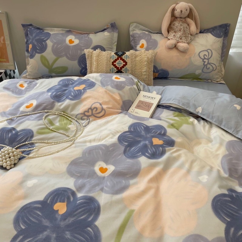 Set Chăn Ga Hoa Sắc Màu Hàn Quốc Cotton Poly Thoáng Mát Bền Đẹp