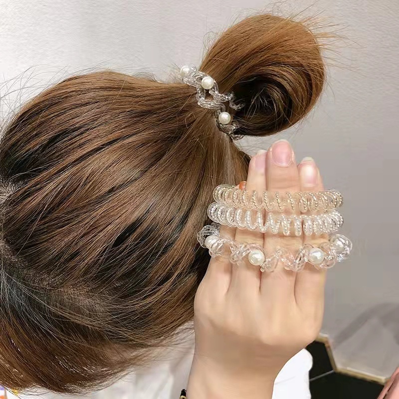 Dây Buộc Tóc Đính Hạt Tròn Trong Suốt Kiểu Hàn Quốc Dễ Thương Cho Bé Gái