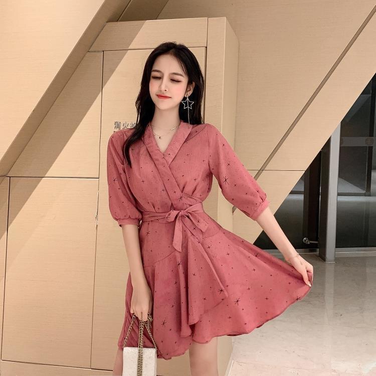 Plus Đầm Chiffon Cổ Chữ V Phối Bèo Nhún Chiết Eo Có Size Lớn Dành Cho Nữ 2