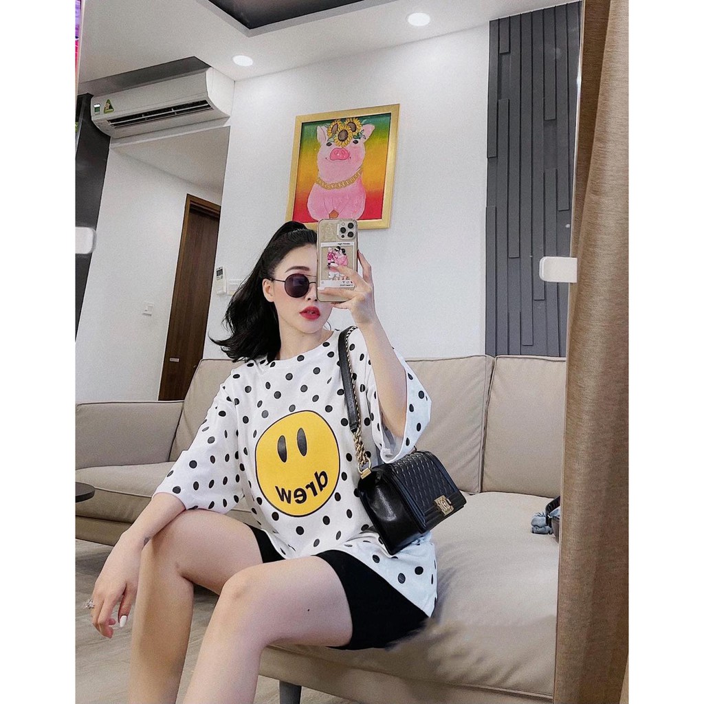 Set Chấm Bi Mặt Cười Mix Quần Legging Siêu Cute Bộ Mặc Ở Nhà