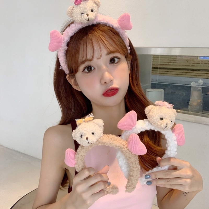 Băng đô cài tóc gấu bear đeo nơ hồng xinh xinh