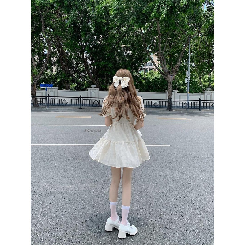 Đầm Ngắn Tay Phồng Họa Tiết Kẻ Sọc Thời Trang Mùa Hè 2022 Mới