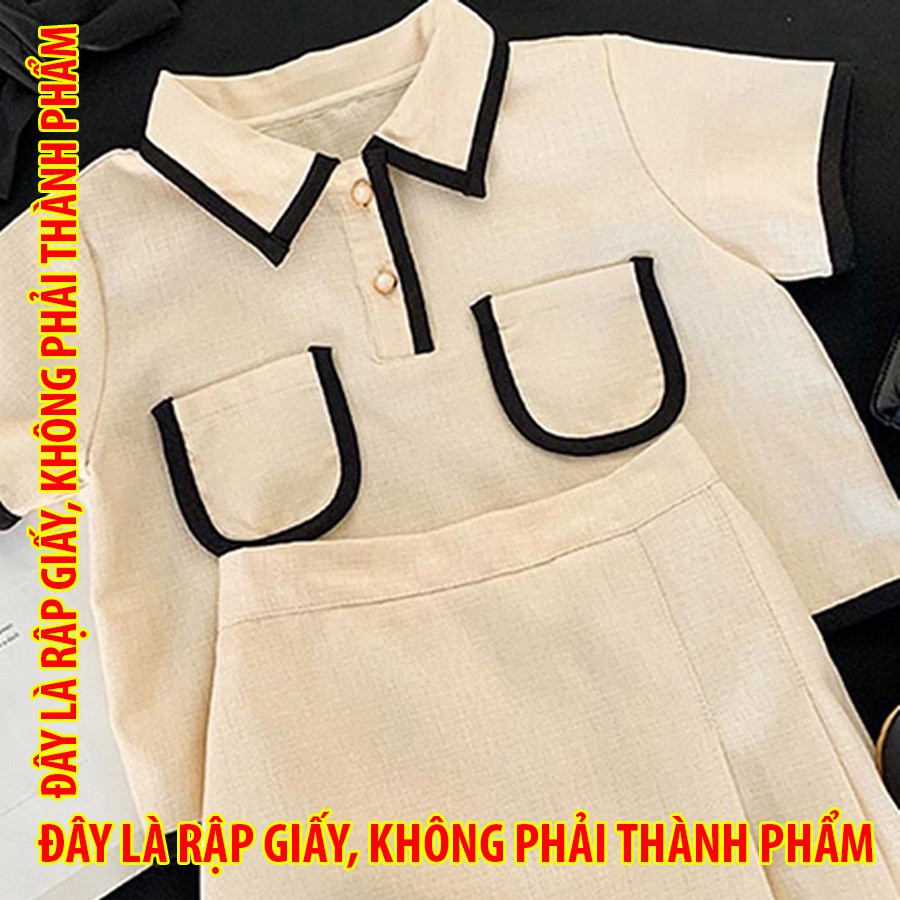 Rập giấy 30037 - Bộ Áo viền Quần váy xếp ly
