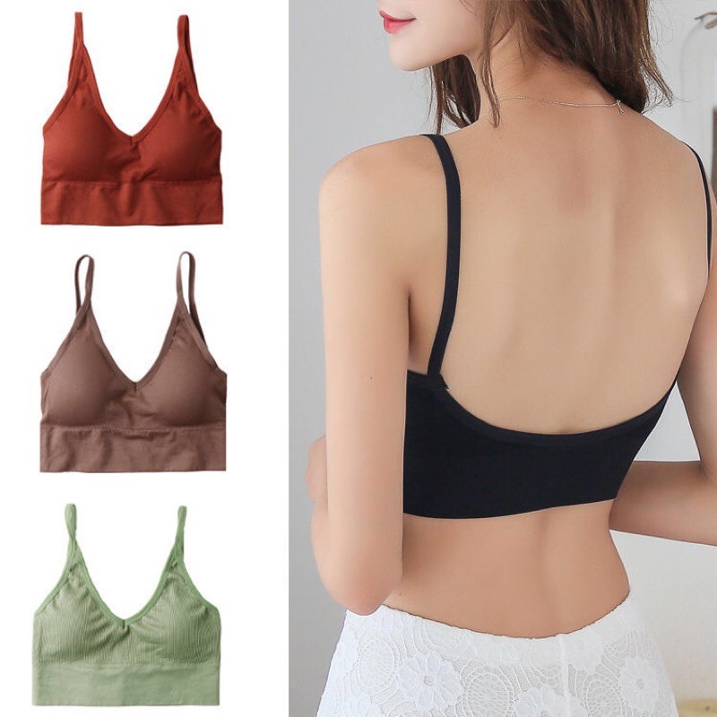 Áo Bra Nữ 2 Dây Len Tăm Khoét Lưng Chữ U Siêu Đẹp - Freesize 38-60kg AB01