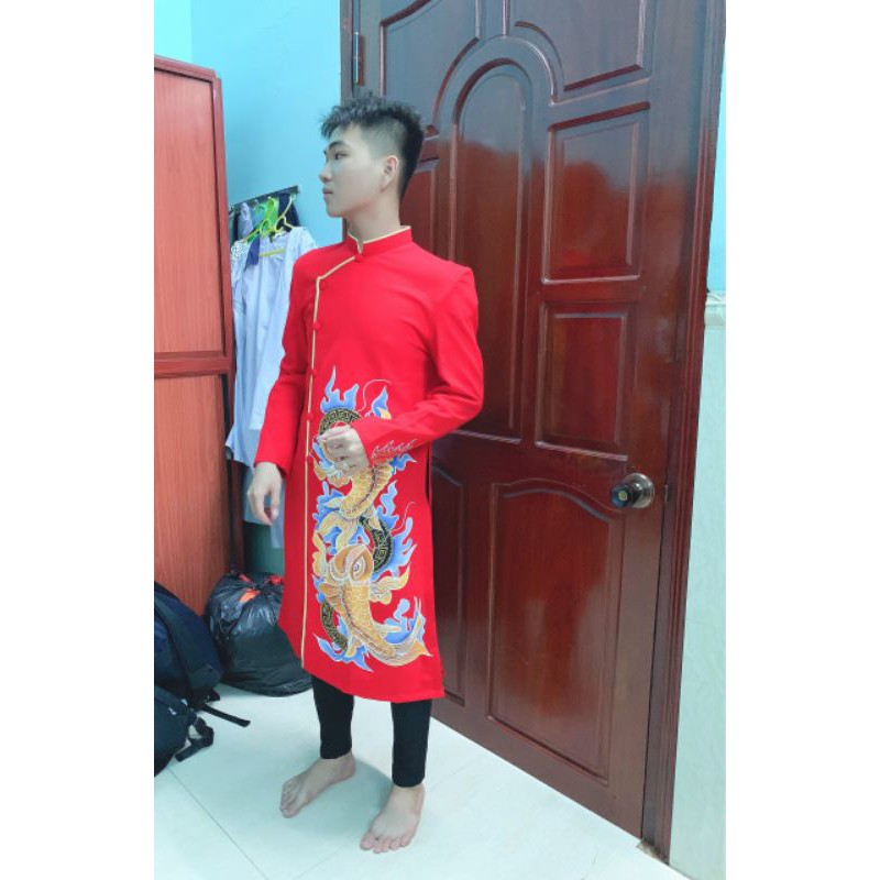 Áo dài cách tân nam họa tiết cá chép vẽ tay cao cấp