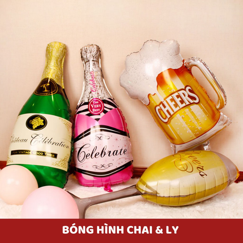 Bong bóng tráng nhôm hình ly và chai champagne size đại