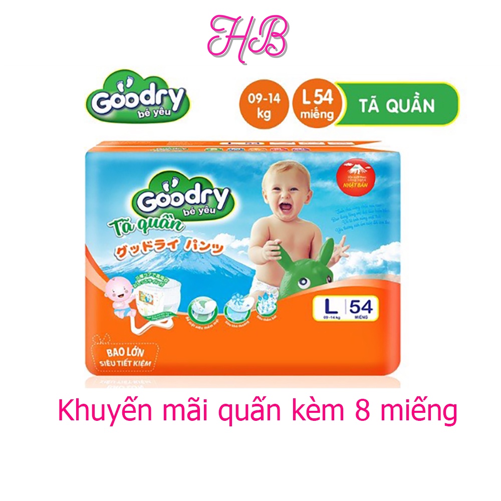 Khuyến mãi Tặng kèm 8 Miếng khi mua Tã quần Goodry M60,L54, XL48,XXL44 Miếng.