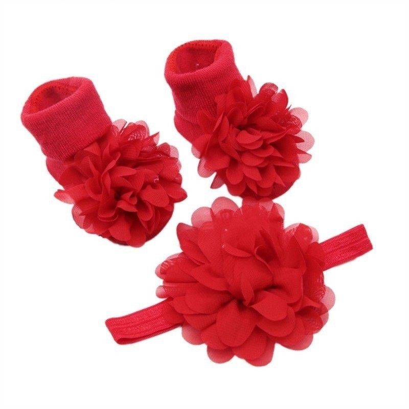 Set 1 đôi tất + 1 băng buộc tóc đính hoa đáng yêu cho bé gái