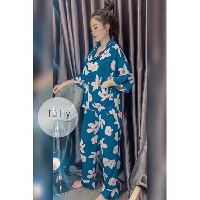 Đồ Bộ Pizama Satin Lụa Chim Hạc Tay Ngắn Quần Dài | BigBuy360 - bigbuy360.vn