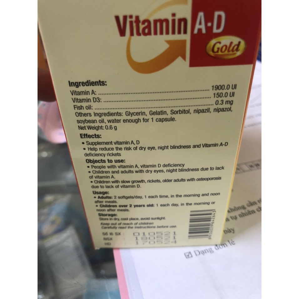 VITAMIN AD GOLD - CÓ VITAMIN A VÀ VITAMIN D3
