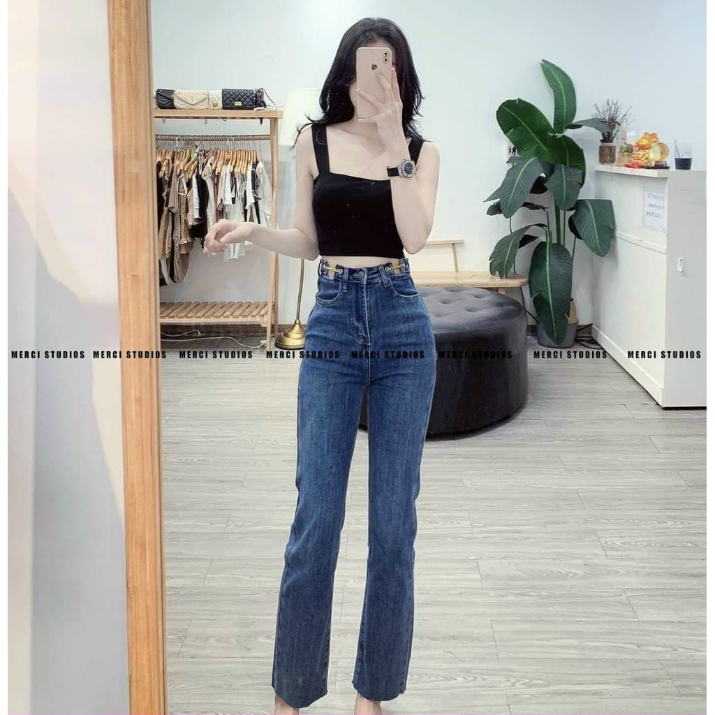 Quần Jeans ống xuông 2 túi tà cắt gấu phù hợp phong cách xu hướng 2021