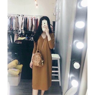 Váy len cổ tim 3 màu dáng suông dành cho nữ