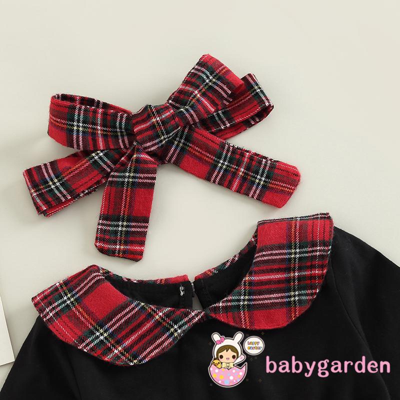 Đầm Tay Dài Cổ Peter-Pan Phối Họa Tiết Kẻ Sọc Và Băng Đô Cài Tóc Xinh Xắn Cho Bé Gái 6 Tháng Đến 5 Tuổi 6 Tháng Tuổi