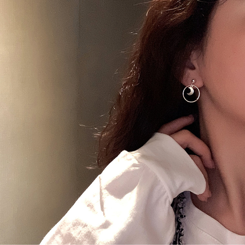 MANYUE Khuyên tai hình mặt trăng kiểu dáng đơn giản phong cách Hàn Quốc