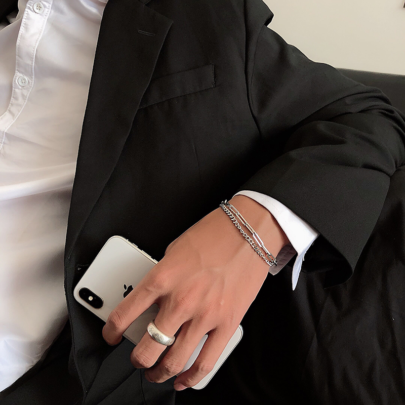 Vòng Tay Hai Lớp Bằng Thép Titan Phong Cách Đường Phố 19463